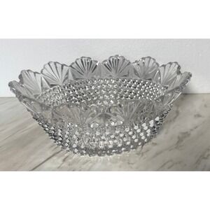 Vintage Clear Hobnail Glass Bowl Scalloped Fan Rim 10.5 Inch Centerpiece Serving